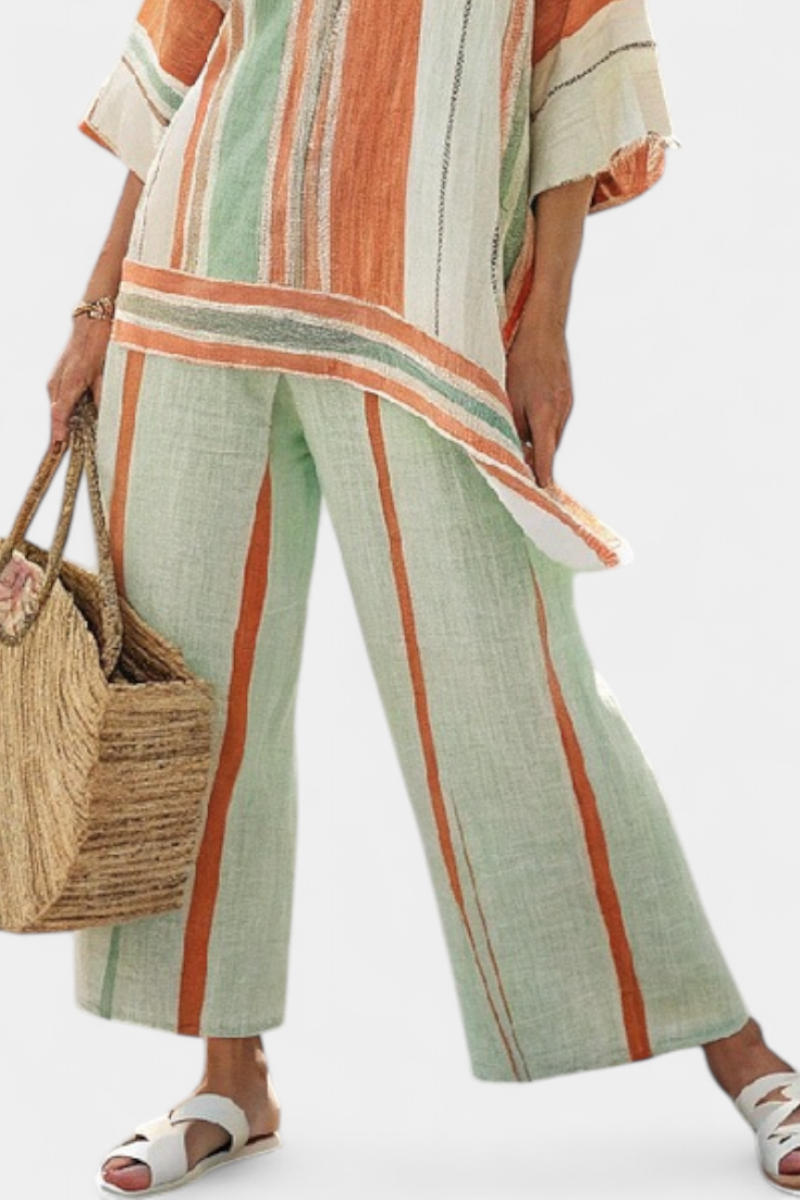 Bellmere | Elegante Top Asimmetrico & Pantaloni a Gamba LargaBellmere | Top asimétrico elegante y pantalones de pierna ancha