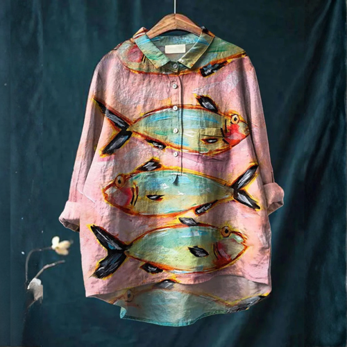 Iris™ | Blusa in Lino Senza Tempo con Stampa - La Scintilla de Barcelona