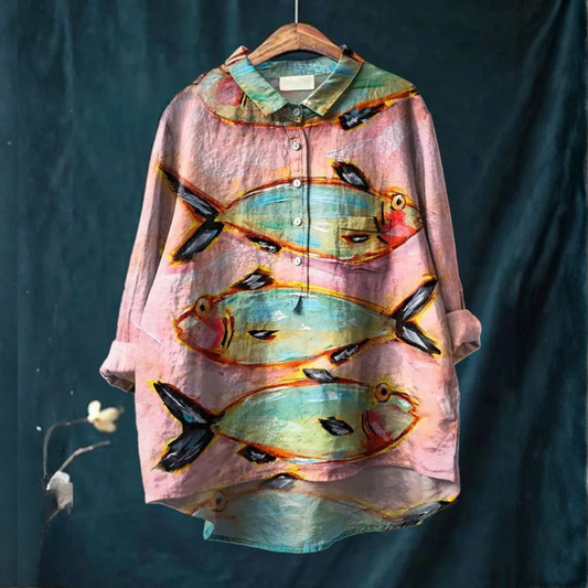 Iris™ | Blusa in Lino Senza Tempo con Stampa - La Scintilla de Barcelona