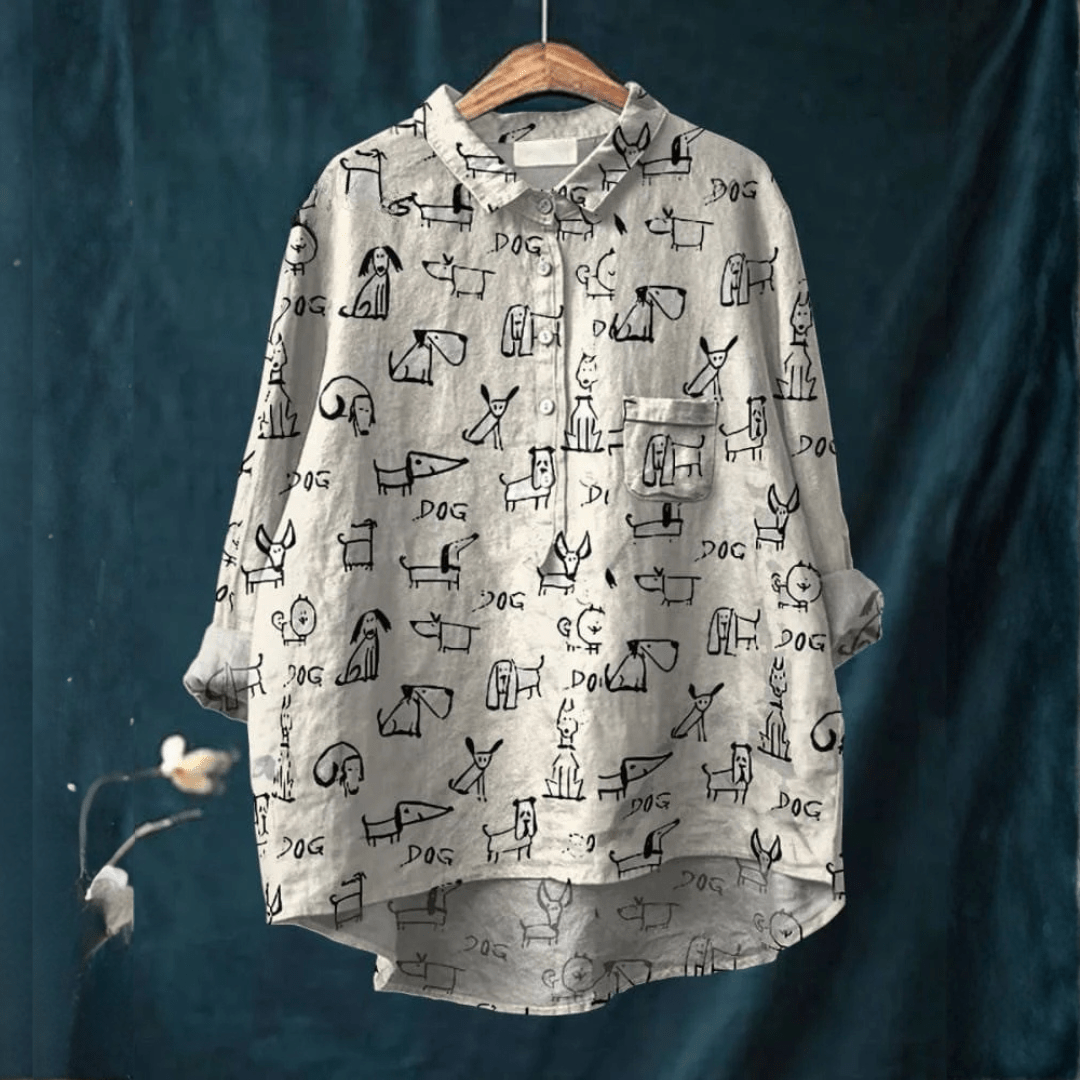 Clara™ | Blusa in Lino Senza Tempo con Motivo - La Scintilla de Barcelona