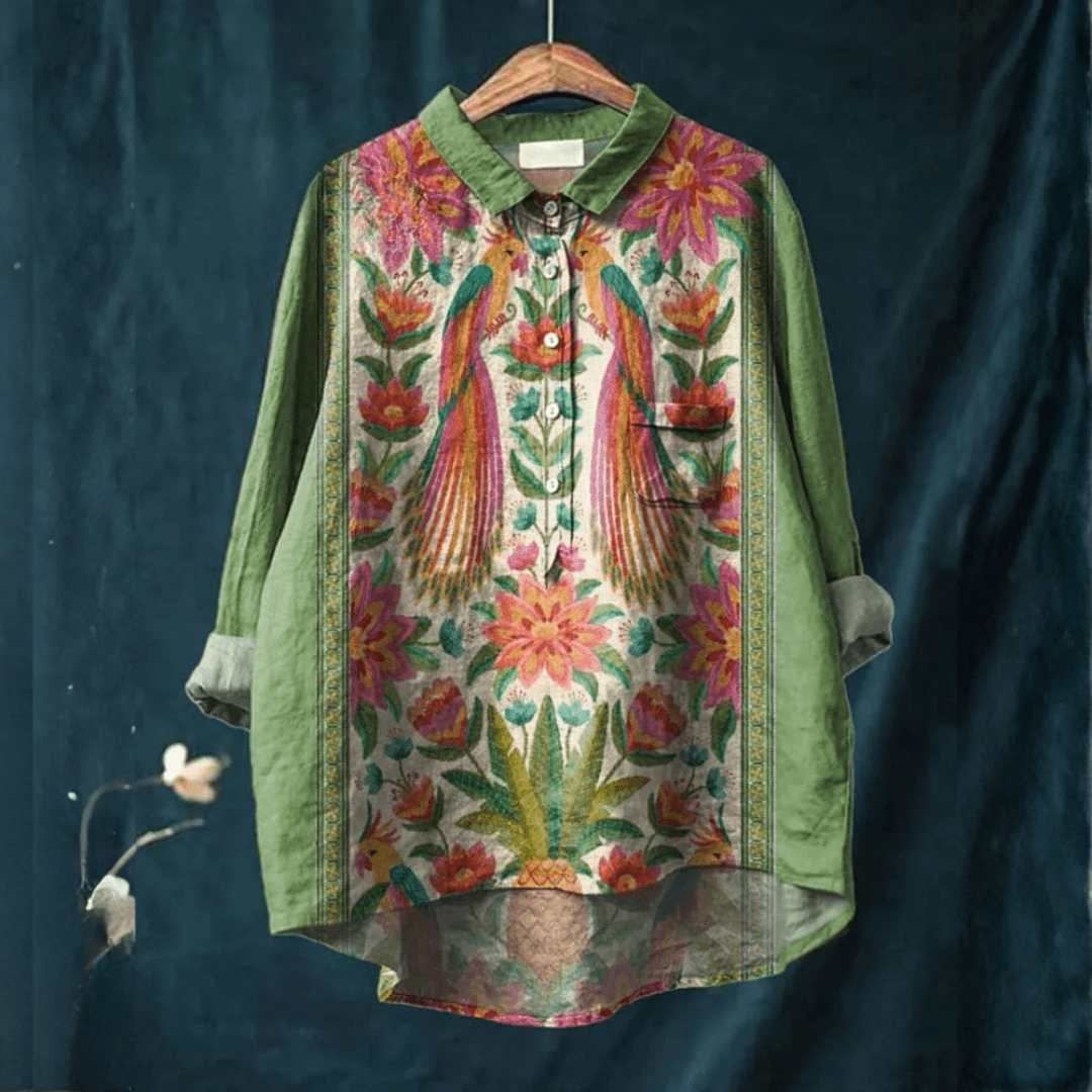 Livia™ | Blusa in Lino senza Tempo con Motivo - La Scintilla de Barcelona
