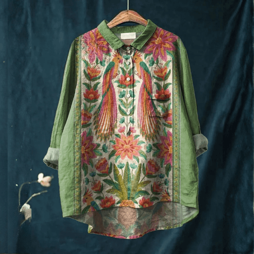 Livia™ | Blusa in Lino senza Tempo con Motivo - La Scintilla de Barcelona