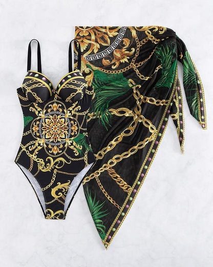 Darius – Costume intero con effetto push-up e gonna da spiaggia abbinata