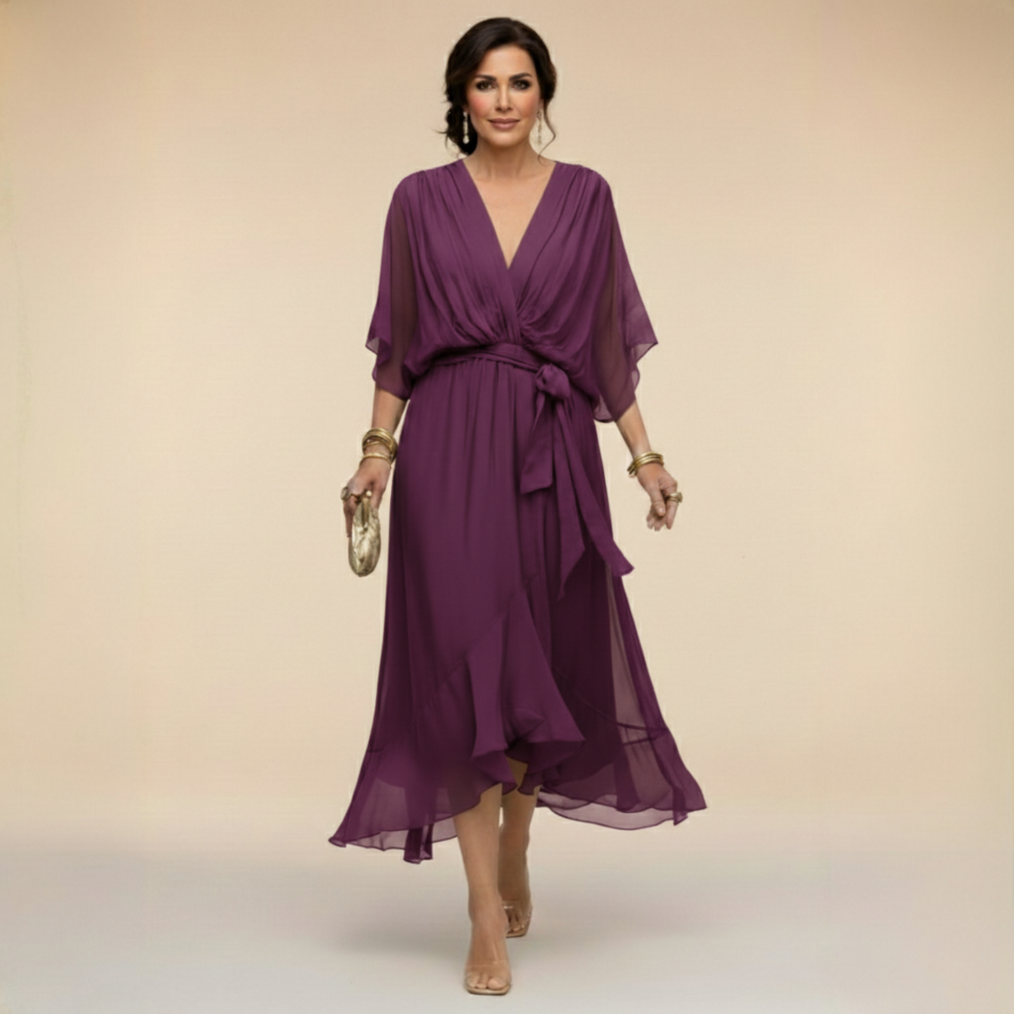 Monica | Vestito in chiffon con scollo a V