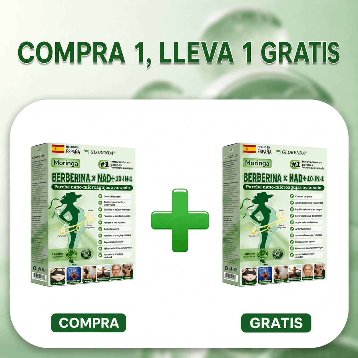 🇪🇸 Parche avanzado de microagujas con moringa, berberina y NAD+ 10 en 1