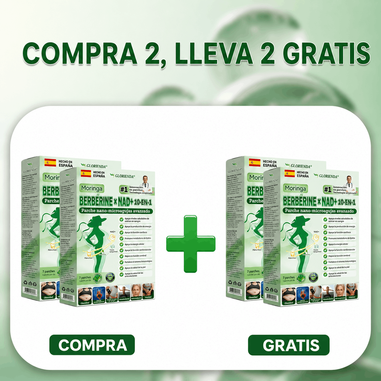 🇪🇸 Parche avanzado de microagujas con moringa, berberina y NAD+ 10 en 1