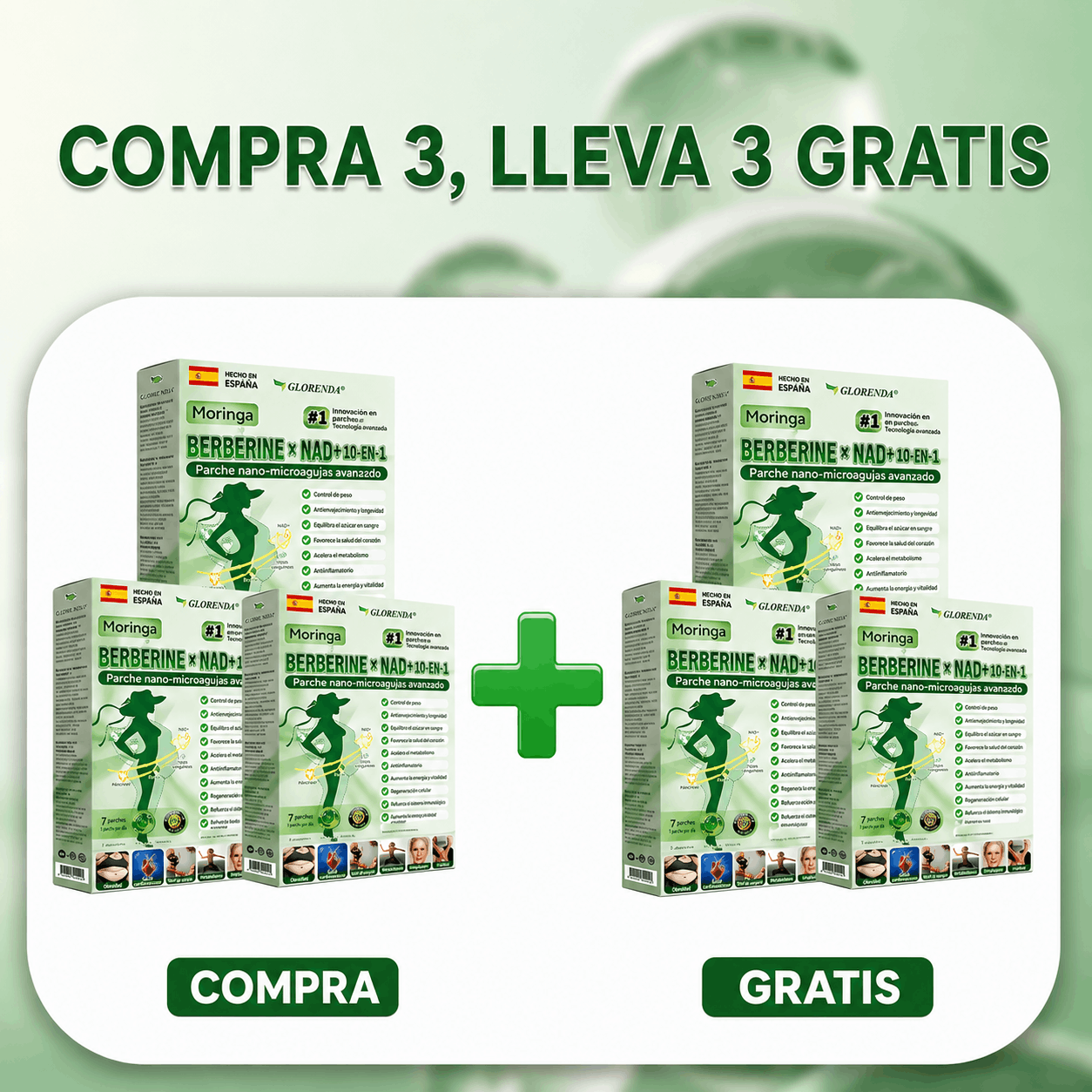 🇪🇸 Parche avanzado de microagujas con moringa, berberina y NAD+ 10 en 1