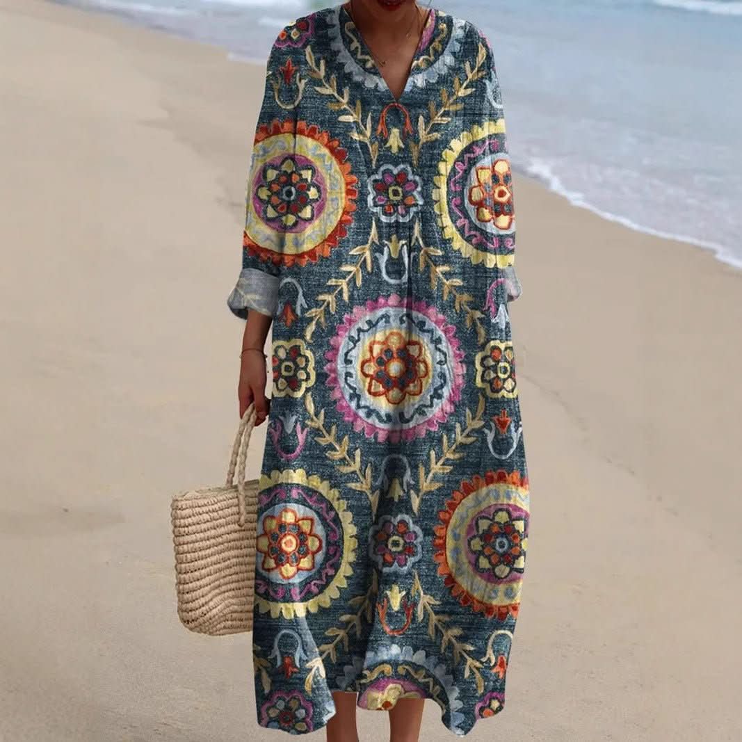 Soraya | Vestido bohemio con estampado étnico - La Scintilla de Barcelona