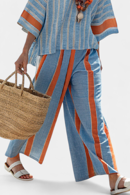 Velmere | Top Striato in Terracotta Sofisticato & Pantaloni in Lino