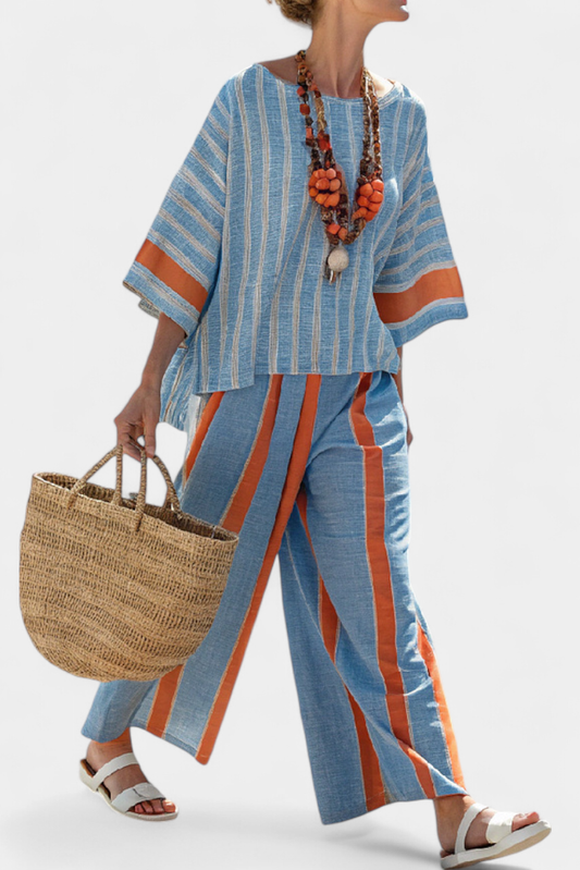 Velmere | Top Striato in Terracotta Sofisticato & Pantaloni in Lino