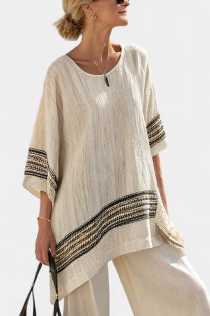 Harlowe | Top de lino elegante a rayas negras y pantalones fluidos