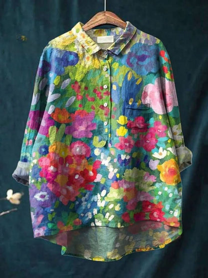 Vivia™ | Blusa in Lino Senza Tempo con Stampa - La Scintilla de Barcelona