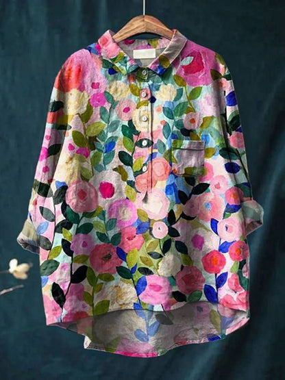Vivia™ | Blusa in Lino Senza Tempo con Stampa - La Scintilla de Barcelona