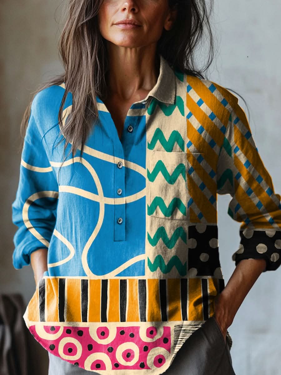Viviana™ | Blusa in Lino Esclusiva con Motivo - La Scintilla de Barcelona