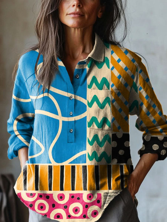 Viviana™ | Blusa in Lino Esclusiva con Motivo - La Scintilla de Barcelona