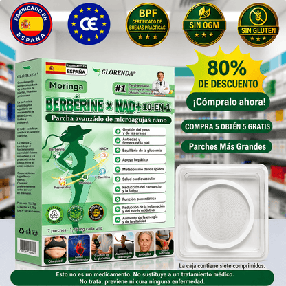 🇪🇸 Parche avanzado de microagujas con moringa, berberina y NAD+ 10 en 1